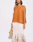 Orange Pleated Sleeveless Swing Top