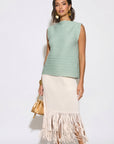 Sage Green Pleated Sleeveless Swing Top