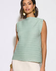 Sage Green Pleated Sleeveless Swing Top