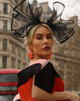 Large Wide Brim Bow Fascinator In Black