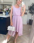 Lilac Sleeveless Chiffon Hanky Hem Midi Dress