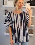 Multi Stripe print mesh Top (Blue)