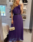 Chiffon pleated full length wedding maxi dress (Dark Purple)