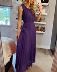 Chiffon pleated full length wedding maxi dress (Dark Purple)
