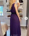 Chiffon pleated full length wedding maxi dress (Dark Purple)