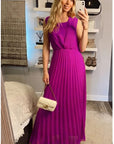 Chiffon pleated full length wedding maxi dress (Light Purple)