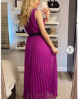 Chiffon pleated full length wedding maxi dress (Light Purple)