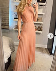 Chiffon pleated full length wedding maxi dress (Peach)