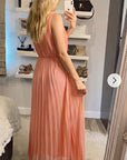 Chiffon pleated full length wedding maxi dress (Peach)