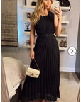 Chiffon pleated full length wedding maxi dress (Black)