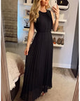 Chiffon pleated full length wedding maxi dress (Black)