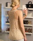 Front Chiffon Lace back Chain Neck Line Detail Vest Top(WHITE)