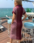 Monochrome Stripe & Polka Dot Pleated Shirt Midi Dress