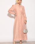 Embellished Button Front Maxi Shirt Dress with Tie Belt