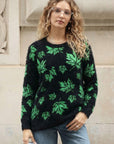 Leaves Print Neon Colour Fluffy Jumper (Green)