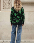 Leaves Print Neon Colour Fluffy Jumper (Green)