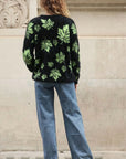 Leaves Print Neon Colour Fluffy Jumper