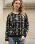 Metallic gold trims Fair-isle Print Jumper