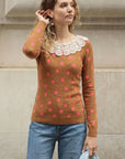 Polkadot Print With Crochet Collar Jumper