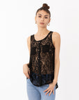 Black Lace Chiffon Top Shirt Blouse with Front Cross Strip Back
