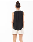 Pearl Embellished Neckline Sleeveless Top(BLACK)