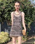 Sleeveless Crochet Tunic Dress in Beige