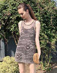 Sleeveless Crochet Tunic Dress in Beige