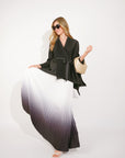 Full pleated Kimono sleeves cardigan top and tie dye print maxi skirt in black