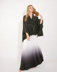 Full pleated Kimono sleeves cardigan top and tie dye print maxi skirt in black