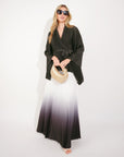 Full pleated Kimono sleeves cardigan top and tie dye print maxi skirt in black