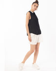 Pearl Embellished Neckline Sleeveless Top(BLACK)