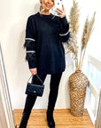 Feather and sequin embellished sleeves jumper