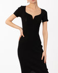 Soft Knitted Ribbed Midi Split Hem Bodycon Dress In Black