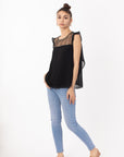 Organza Chiffon Gold Chain Top (Black)