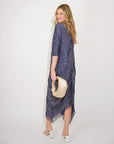 Layers Multi Fringed Tassel Pleated Midi Dress in Blue