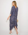 Layers Multi Fringed Tassel Pleated Midi Dress in Blue