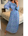 Pleated Long Sleeves Maxi Dress (SNAKE PRINT)
