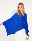Full pleated Kimono sleeves cardigan top and tie dye print maxi skirt in Royal Blue