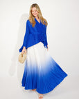 Full pleated Kimono sleeves cardigan top and tie dye print maxi skirt in Royal Blue