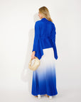 Full pleated Kimono sleeves cardigan top and tie dye print maxi skirt in Royal Blue