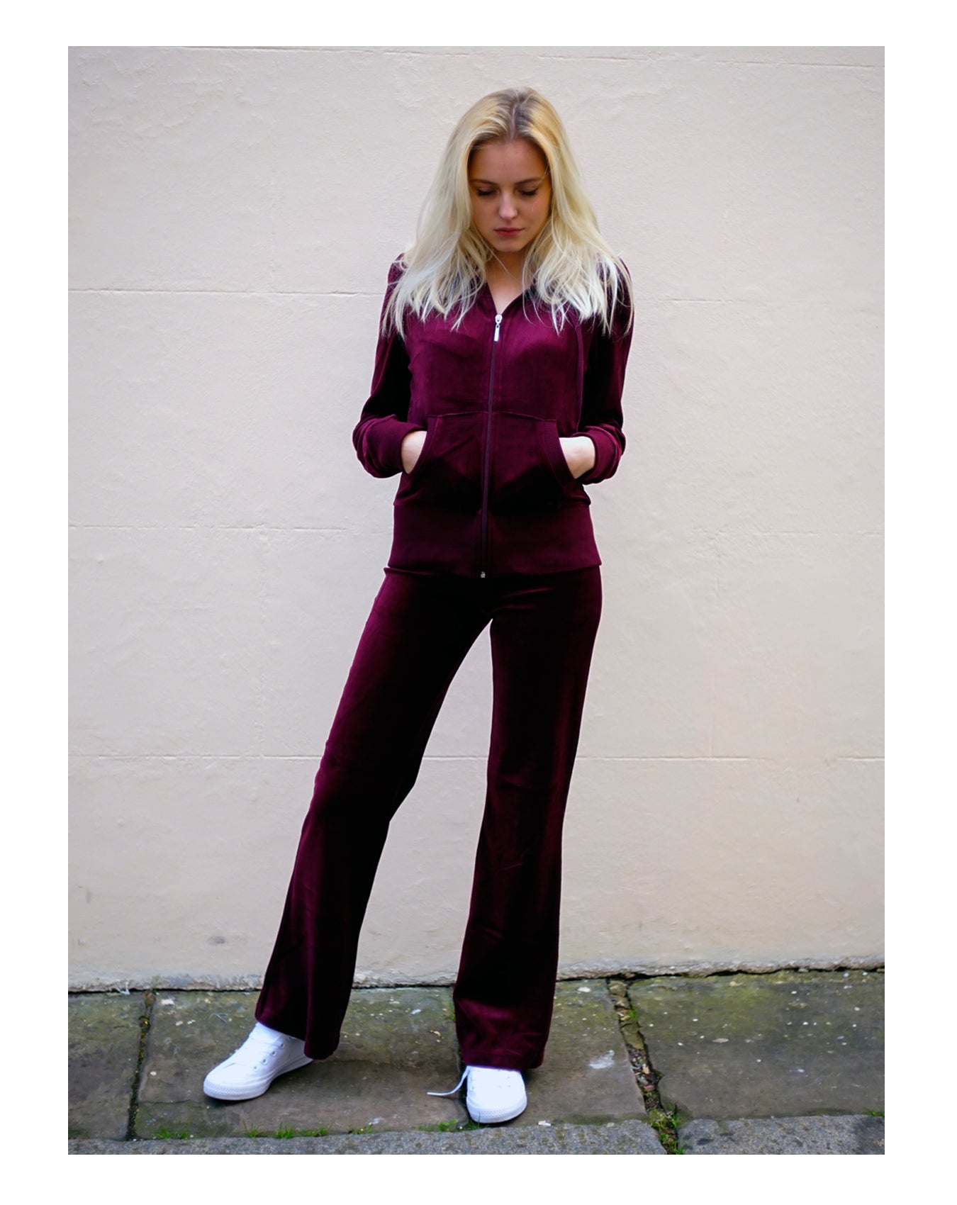 Velour Tracksuits With Hoody (Burgundy Color)
