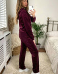 Velour Tracksuits With Hoody (Burgundy Color)