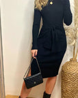 Fine knit bodycon dress with knot tie design in black
