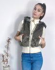 Fuax Fur Short Gilet with removeable hoody in green
