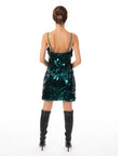 Circle Disc Sequin Strappy Short Dress in Green