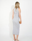 Knitted stripe print vest top and midi skirt co-ords set in grey