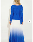 Full pleated Kimono sleeves cardigan top and tie dye print maxi skirt in Royal Blue