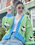 Shaun the Sheep pattern hand knit cardigan