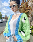 Shaun the Sheep pattern hand knit cardigan