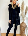 Plus Size Faux Fur Long Gilet with Hoodie in black